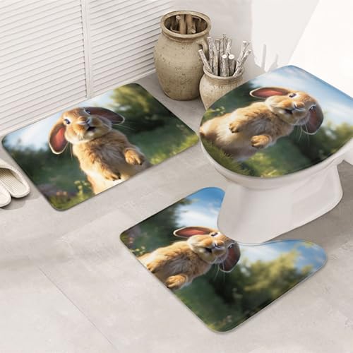 SDTYKHJ Badezimmerteppich-Set, 3-teilig, Badematte, ultra-saugfähig, rutschfest, niedlich, lustig, Kaninchen, Fußmatten, weicher Duschvorleger, U-förmiger WC-Vorleger, WC-Deckelbezug für Badewanne SDTYKHJ Badezimmerteppich-Set, 3-teilig, Badematte, ultra-saugfähig, rutschfest, niedlich, lustig, Kaninchen, Fußmatten, weicher Duschvorleger, U-förmiger WC-Vorleger, WC-Deckelbezug für Badewanne von SDTYKHJ