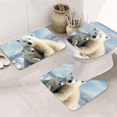 SDTYKHJ Badezimmerteppich-Set, 3-teilig, Badematte, ultra-saugfähig, rutschfest, niedlicher Eisbär-Bodenmatten, weicher Duschvorleger, U-förmiger Kontur-WC-Vorleger, WC-Deckelbezug für Badewanne SDTYKHJ Badezimmerteppich-Set, 3-teilig, Badematte, ultra-saugfähig, rutschfest, niedlicher Eisbär-Bodenmatten, weicher Duschvorleger, U-förmiger Kontur-WC-Vorleger, WC-Deckelbezug für Badewanne von SDTYKHJ