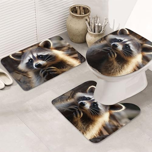 SDTYKHJ Badezimmerteppich-Set, 3-teilig, Badematte, ultra-saugfähig, rutschfest, niedlicher Waschbär-Bodenmatten, weicher Duschvorleger, U-förmiger Kontur-WC-Vorleger, WC-Deckelbezug für Badewanne SDTYKHJ Badezimmerteppich-Set, 3-teilig, Badematte, ultra-saugfähig, rutschfest, niedlicher Waschbär-Bodenmatten, weicher Duschvorleger, U-förmiger Kontur-WC-Vorleger, WC-Deckelbezug für Badewanne von SDTYKHJ