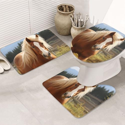 SDTYKHJ Badezimmerteppich-Set, 3-teilig, Badematte, ultra-saugfähig, rutschfest, niedliches braunes Pferd, Fußmatten, weicher Duschvorleger, U-förmiger WC-Vorleger, WC-Deckelbezug für Badewanne SDTYKHJ Badezimmerteppich-Set, 3-teilig, Badematte, ultra-saugfähig, rutschfest, niedliches braunes Pferd, Fußmatten, weicher Duschvorleger, U-förmiger WC-Vorleger, WC-Deckelbezug für Badewanne von SDTYKHJ