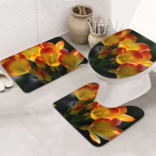 SDTYKHJ Badezimmerteppich-Set, 3-teilig, sehr saugfähig, rutschfest, Badematte, Freesie, schöne Pflanze, Blume, Fußmatten, weicher Duschvorleger, U-förmiger WC-Vorleger, WC-Deckelbezug für Badewanne SDTYKHJ Badezimmerteppich-Set, 3-teilig, sehr saugfähig, rutschfest, Badematte, Freesie, schöne Pflanze, Blume, Fußmatten, weicher Duschvorleger, U-förmiger WC-Vorleger, WC-Deckelbezug für Badewanne von SDTYKHJ