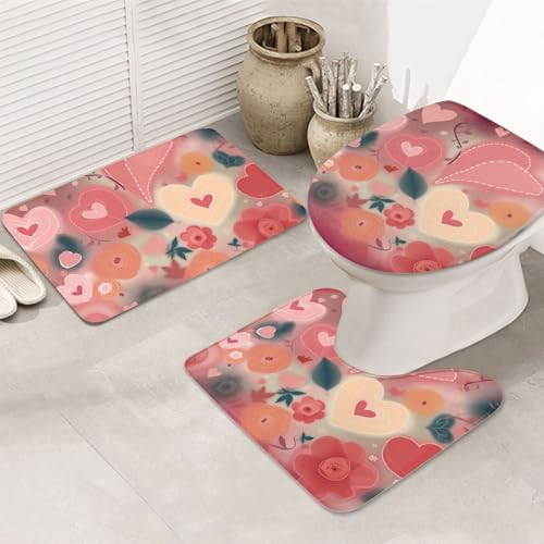 SDTYKHJ Badezimmerteppich-Set, 3-teilig, sehr saugfähig, rutschfest, Badematte, Herzen und Blumen, Fußmatten, weicher Duschvorleger, U-förmiger Kontur-WC-Vorleger, WC-Deckelbezug für Badewanne, Dusche SDTYKHJ Badezimmerteppich-Set, 3-teilig, sehr saugfähig, rutschfest, Badematte, Herzen und Blumen, Fußmatten, weicher Duschvorleger, U-förmiger Kontur-WC-Vorleger, WC-Deckelbezug für Badewanne, Dusche von SDTYKHJ