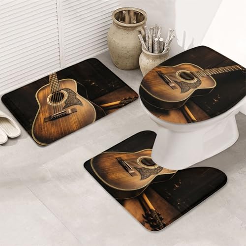 SDTYKHJ Badezimmerteppich-Set, 3-teilig, sehr saugfähig, rutschfest, Badematte, Old West Gitarre, Fußmatten, weicher Duschvorleger, U-förmiger Kontur-WC-Vorleger, WC-Deckelbezug für Badewanne, Dusche SDTYKHJ Badezimmerteppich-Set, 3-teilig, sehr saugfähig, rutschfest, Badematte, Old West Gitarre, Fußmatten, weicher Duschvorleger, U-förmiger Kontur-WC-Vorleger, WC-Deckelbezug für Badewanne, Dusche von SDTYKHJ