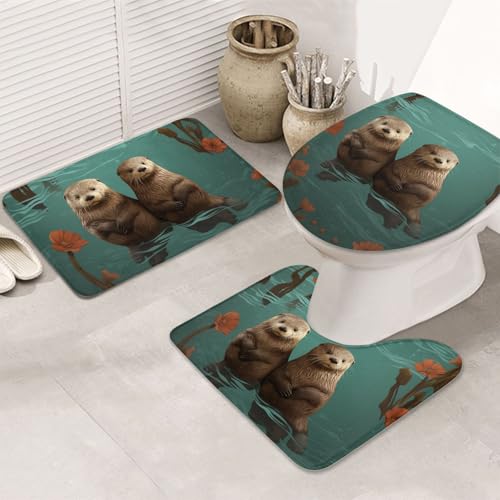 SDTYKHJ Badezimmerteppich-Set, 3-teilig, sehr saugfähig, rutschfest, Badematte, Otter in Love, Fußmatten, weicher Duschvorleger, U-förmiger Kontur-WC-Vorleger, WC-Deckelbezug für Badewanne, Dusche SDTYKHJ Badezimmerteppich-Set, 3-teilig, sehr saugfähig, rutschfest, Badematte, Otter in Love, Fußmatten, weicher Duschvorleger, U-förmiger Kontur-WC-Vorleger, WC-Deckelbezug für Badewanne, Dusche von SDTYKHJ