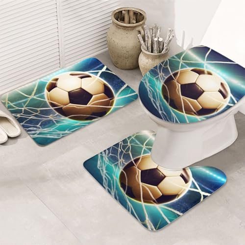 SDTYKHJ Badezimmerteppich-Set, 3-teilig, sehr saugfähig, rutschfest, Badematte, Tor, Fußball, Fußmatten, weicher Duschvorleger, U-förmiger WC-Vorleger, WC-Deckelbezug für Badewanne, Dusche SDTYKHJ Badezimmerteppich-Set, 3-teilig, sehr saugfähig, rutschfest, Badematte, Tor, Fußball, Fußmatten, weicher Duschvorleger, U-förmiger WC-Vorleger, WC-Deckelbezug für Badewanne, Dusche von SDTYKHJ