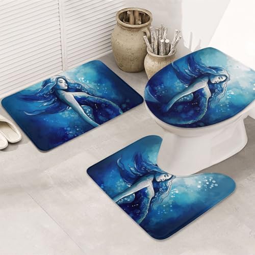 SDTYKHJ Badezimmerteppich-Set, 3-teilig, sehr saugfähig, rutschfest, Badematte, blaue Meerjungfrauen-Fußmatten, weicher Duschvorleger, U-förmiger Kontur-WC-Vorleger, WC-Deckelbezug für Badewanne SDTYKHJ Badezimmerteppich-Set, 3-teilig, sehr saugfähig, rutschfest, Badematte, blaue Meerjungfrauen-Fußmatten, weicher Duschvorleger, U-förmiger Kontur-WC-Vorleger, WC-Deckelbezug für Badewanne von SDTYKHJ