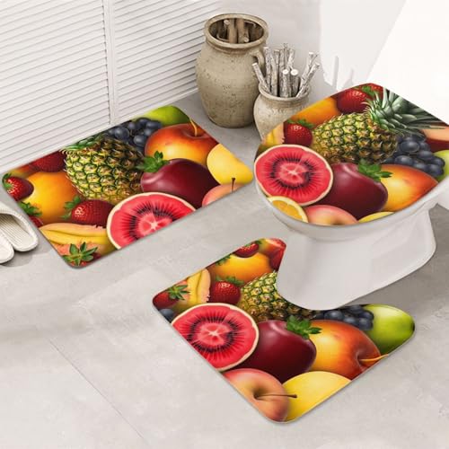SDTYKHJ Badezimmerteppich-Set, 3-teilig, sehr saugfähig, rutschfest, Badematte, frische saftige Früchte, Fußmatten, weicher Duschvorleger, U-förmiger WC-Vorleger, WC-Deckelbezug für Badewanne, Dusche SDTYKHJ Badezimmerteppich-Set, 3-teilig, sehr saugfähig, rutschfest, Badematte, frische saftige Früchte, Fußmatten, weicher Duschvorleger, U-förmiger WC-Vorleger, WC-Deckelbezug für Badewanne, Dusche von SDTYKHJ