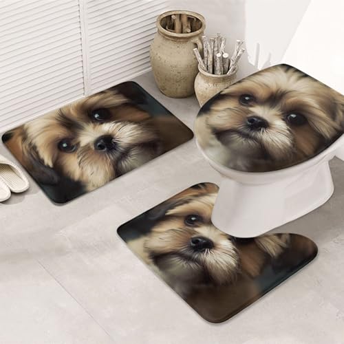 SDTYKHJ Badezimmerteppich-Set, 3-teilig, sehr saugfähig, rutschfest, Badematte, kleiner Hund, weicher Duschvorleger, U-förmiger WC-Vorleger, WC-Deckelbezug für Badewanne, Dusche SDTYKHJ Badezimmerteppich-Set, 3-teilig, sehr saugfähig, rutschfest, Badematte, kleiner Hund, weicher Duschvorleger, U-förmiger WC-Vorleger, WC-Deckelbezug für Badewanne, Dusche von SDTYKHJ