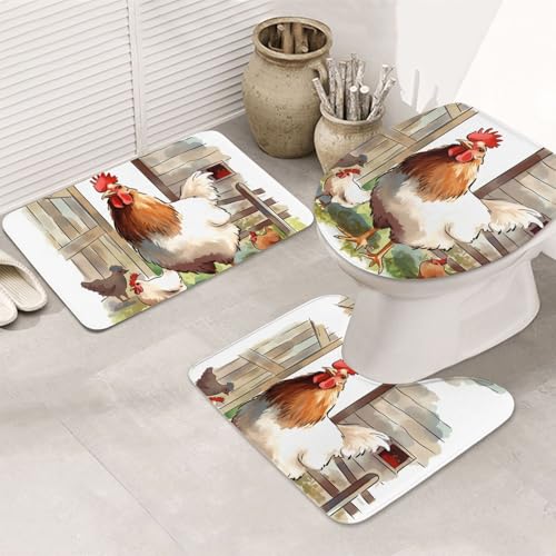 SDTYKHJ Badezimmerteppich-Set, 3-teilig, sehr saugfähig, rutschfest, Badteppich, Bauernhoftiere, Fußmatten, weicher Duschvorleger, U-förmiger Kontur-WC-Vorleger, WC-Deckelbezug für Badewanne, Dusche SDTYKHJ Badezimmerteppich-Set, 3-teilig, sehr saugfähig, rutschfest, Badteppich, Bauernhoftiere, Fußmatten, weicher Duschvorleger, U-förmiger Kontur-WC-Vorleger, WC-Deckelbezug für Badewanne, Dusche von SDTYKHJ