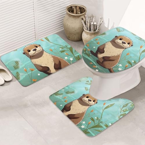 SDTYKHJ Badezimmerteppich-Set, 3-teilig, sehr saugfähig, rutschfest, Badteppich, Cartoon, niedlicher Otter-Fußmatten, weicher Duschvorleger, U-förmiger Kontur-WC-Vorleger, WC-Deckelbezug für Badewanne SDTYKHJ Badezimmerteppich-Set, 3-teilig, sehr saugfähig, rutschfest, Badteppich, Cartoon, niedlicher Otter-Fußmatten, weicher Duschvorleger, U-förmiger Kontur-WC-Vorleger, WC-Deckelbezug für Badewanne von SDTYKHJ