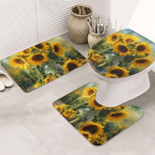 SDTYKHJ Badezimmerteppich-Set, 3-teilig, sehr saugfähig, rutschfest, Badteppich, Flasche Sonnenblumen, Fußmatten, weicher Duschvorleger, U-förmiger WC-Vorleger, WC-Deckelbezug für Badewanne, Dusche SDTYKHJ Badezimmerteppich-Set, 3-teilig, sehr saugfähig, rutschfest, Badteppich, Flasche Sonnenblumen, Fußmatten, weicher Duschvorleger, U-förmiger WC-Vorleger, WC-Deckelbezug für Badewanne, Dusche von SDTYKHJ