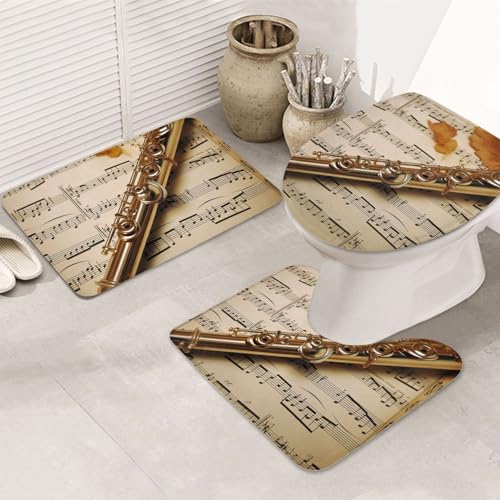 SDTYKHJ Badezimmerteppich-Set, 3-teilig, sehr saugfähig, rutschfest, Badteppich, Flöte, Musik, Bodenmatten, weicher Duschvorleger, U-förmiger Kontur-WC-Vorleger, WC-Deckelbezug für Badewanne, Dusche SDTYKHJ Badezimmerteppich-Set, 3-teilig, sehr saugfähig, rutschfest, Badteppich, Flöte, Musik, Bodenmatten, weicher Duschvorleger, U-förmiger Kontur-WC-Vorleger, WC-Deckelbezug für Badewanne, Dusche von SDTYKHJ