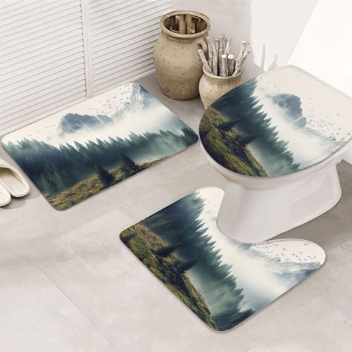 SDTYKHJ Badezimmerteppich-Set, 3-teilig, sehr saugfähig, rutschfest, Badteppich, Landschaft, Berg, Fußmatten, weicher Duschvorleger, U-förmiger Kontur-WC-Vorleger, WC-Deckelbezug für Badewanne, Dusche SDTYKHJ Badezimmerteppich-Set, 3-teilig, sehr saugfähig, rutschfest, Badteppich, Landschaft, Berg, Fußmatten, weicher Duschvorleger, U-förmiger Kontur-WC-Vorleger, WC-Deckelbezug für Badewanne, Dusche von SDTYKHJ
