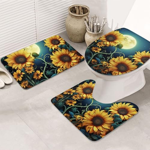 SDTYKHJ Badezimmerteppich-Set, 3-teilig, sehr saugfähig, rutschfest, Badteppich, Mondlicht, Sonnenblumenmuster, Fußmatten, weicher Duschvorleger, U-förmiger Kontur-WC-Vorleger, WC-Deckelbezug für SDTYKHJ Badezimmerteppich-Set, 3-teilig, sehr saugfähig, rutschfest, Badteppich, Mondlicht, Sonnenblumenmuster, Fußmatten, weicher Duschvorleger, U-förmiger Kontur-WC-Vorleger, WC-Deckelbezug für von SDTYKHJ