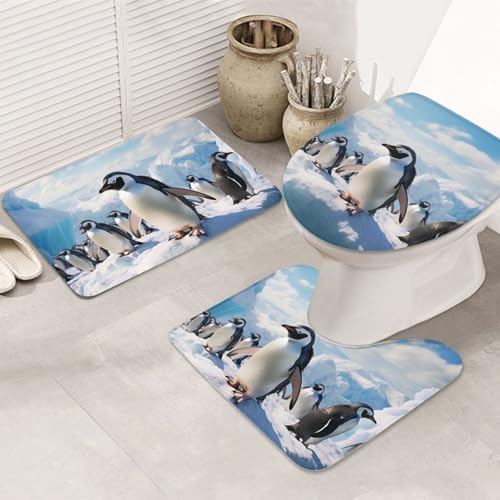 SDTYKHJ Badezimmerteppich-Set, 3-teilig, sehr saugfähig, rutschfest, Badteppich, Pinguine, Fußmatten, weicher Duschvorleger, U-förmiger WC-Vorleger, WC-Deckelbezug für Badewanne, Dusche SDTYKHJ Badezimmerteppich-Set, 3-teilig, sehr saugfähig, rutschfest, Badteppich, Pinguine, Fußmatten, weicher Duschvorleger, U-förmiger WC-Vorleger, WC-Deckelbezug für Badewanne, Dusche von SDTYKHJ