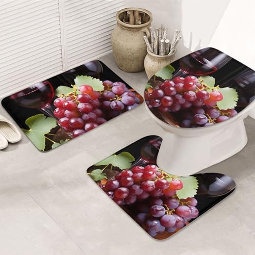 SDTYKHJ Badezimmerteppich-Set, 3-teilig, sehr saugfähig, rutschfest, Badteppich, Rotwein, Traube, Fußmatten, weicher Duschvorleger, U-förmiger WC-Vorleger, WC-Deckelbezug für Badewanne, Dusche SDTYKHJ Badezimmerteppich-Set, 3-teilig, sehr saugfähig, rutschfest, Badteppich, Rotwein, Traube, Fußmatten, weicher Duschvorleger, U-förmiger WC-Vorleger, WC-Deckelbezug für Badewanne, Dusche von SDTYKHJ