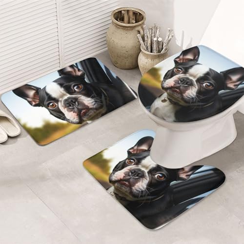 SDTYKHJ Badezimmerteppich-Set, 3-teilig, sehr saugfähig, rutschfest, Badteppich, Welpe, Hund, Boston-Terrier, Fußmatten, weicher Duschvorleger, U-förmiger WC-Vorleger, WC-Deckelbezug für Badewanne SDTYKHJ Badezimmerteppich-Set, 3-teilig, sehr saugfähig, rutschfest, Badteppich, Welpe, Hund, Boston-Terrier, Fußmatten, weicher Duschvorleger, U-förmiger WC-Vorleger, WC-Deckelbezug für Badewanne von SDTYKHJ