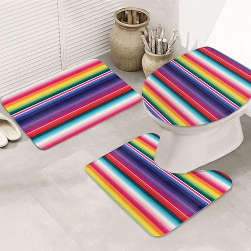 SDTYKHJ Badezimmerteppich-Set, 3-teilig, sehr saugfähig, rutschfest, Badteppich, bunte mexikanische Streifen, Fußmatten, weicher Duschvorleger, U-förmiger WC-Vorleger, WC-Deckelbezug für Badewanne SDTYKHJ Badezimmerteppich-Set, 3-teilig, sehr saugfähig, rutschfest, Badteppich, bunte mexikanische Streifen, Fußmatten, weicher Duschvorleger, U-förmiger WC-Vorleger, WC-Deckelbezug für Badewanne von SDTYKHJ