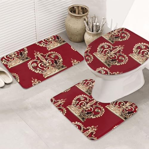 SDTYKHJ Badezimmerteppich-Set, 3-teilig, sehr saugfähig, rutschfest, Badteppich, rote Krone, Fußmatten, weicher Duschvorleger, U-förmiger WC-Vorleger, WC-Deckelbezug für Badewanne, Dusche SDTYKHJ Badezimmerteppich-Set, 3-teilig, sehr saugfähig, rutschfest, Badteppich, rote Krone, Fußmatten, weicher Duschvorleger, U-förmiger WC-Vorleger, WC-Deckelbezug für Badewanne, Dusche von SDTYKHJ