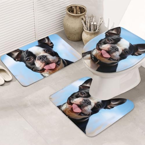 SDTYKHJ Badezimmerteppich-Set, 3-teilig, sehr saugfähig, rutschfest, Badteppich, schöner Boston-Terrier, Fußmatten, weicher Duschvorleger, U-förmiger WC-Vorleger, WC-Deckelbezug für Badewanne, Dusche SDTYKHJ Badezimmerteppich-Set, 3-teilig, sehr saugfähig, rutschfest, Badteppich, schöner Boston-Terrier, Fußmatten, weicher Duschvorleger, U-förmiger WC-Vorleger, WC-Deckelbezug für Badewanne, Dusche von SDTYKHJ
