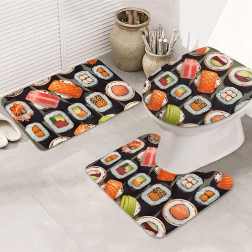 SDTYKHJ Badezimmerteppich-Set, 3-teilig, sehr saugfähig, rutschfest, Badteppiche, viele Sushi-Lebensmittel, Fußmatten, weicher Duschvorleger, U-förmiger WC-Vorleger, WC-Deckelbezug für Badewanne SDTYKHJ Badezimmerteppich-Set, 3-teilig, sehr saugfähig, rutschfest, Badteppiche, viele Sushi-Lebensmittel, Fußmatten, weicher Duschvorleger, U-förmiger WC-Vorleger, WC-Deckelbezug für Badewanne von SDTYKHJ