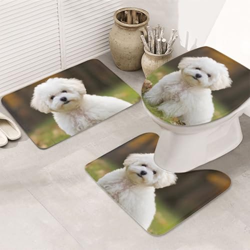 SDTYKHJ Badezimmerteppich-Set, 3-teilig, sehr saugfähig, rutschfest, Bichon Frisé, Hunde-Fußmatten, weicher Duschvorleger, U-förmiger WC-Vorleger, WC-Deckelbezug für Badewanne, Dusche SDTYKHJ Badezimmerteppich-Set, 3-teilig, sehr saugfähig, rutschfest, Bichon Frisé, Hunde-Fußmatten, weicher Duschvorleger, U-förmiger WC-Vorleger, WC-Deckelbezug für Badewanne, Dusche von SDTYKHJ