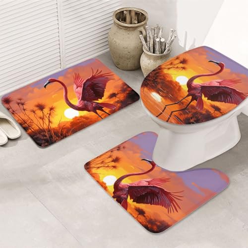 SDTYKHJ Badezimmerteppich-Set, 3-teilig, sehr saugfähig, rutschfest, Flamingo, Sonnenuntergang, Fußmatten, weicher Duschvorleger, U-förmiger WC-Vorleger, WC-Deckelbezug für Badewanne, Dusche SDTYKHJ Badezimmerteppich-Set, 3-teilig, sehr saugfähig, rutschfest, Flamingo, Sonnenuntergang, Fußmatten, weicher Duschvorleger, U-förmiger WC-Vorleger, WC-Deckelbezug für Badewanne, Dusche von SDTYKHJ