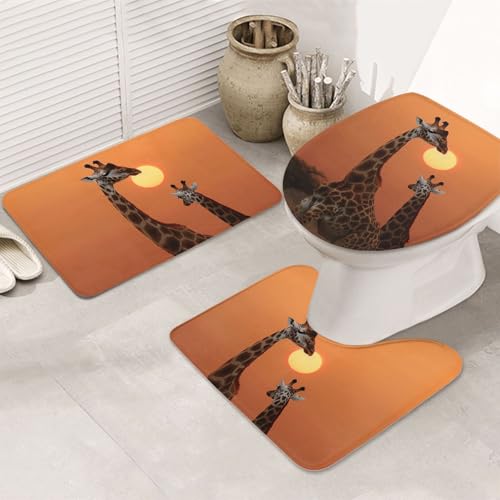 SDTYKHJ Badezimmerteppich-Set, 3-teilig, sehr saugfähig, rutschfest, Giraffe bei Sonnenuntergang, Fußmatten, weicher Duschvorleger, U-förmiger Kontur-WC-Vorleger, WC-Deckelbezug für Badewanne, Dusche SDTYKHJ Badezimmerteppich-Set, 3-teilig, sehr saugfähig, rutschfest, Giraffe bei Sonnenuntergang, Fußmatten, weicher Duschvorleger, U-förmiger Kontur-WC-Vorleger, WC-Deckelbezug für Badewanne, Dusche von SDTYKHJ