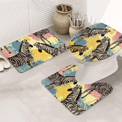 SDTYKHJ Badezimmerteppich-Set, 3-teilig, sehr saugfähig, rutschfest, Giraffen- und Zebra-Fußmatten, weicher Duschvorleger, U-förmiger WC-Vorleger, WC-Deckelbezug für Badewanne, Dusche SDTYKHJ Badezimmerteppich-Set, 3-teilig, sehr saugfähig, rutschfest, Giraffen- und Zebra-Fußmatten, weicher Duschvorleger, U-förmiger WC-Vorleger, WC-Deckelbezug für Badewanne, Dusche von SDTYKHJ