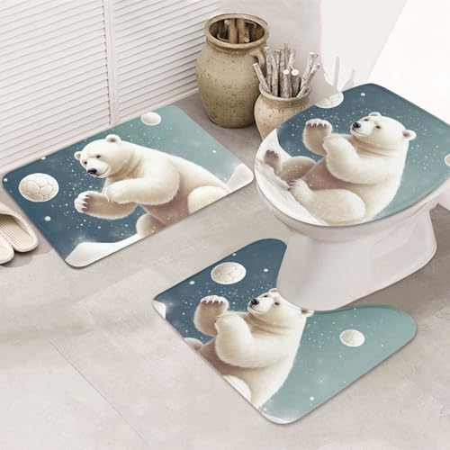 SDTYKHJ Badezimmerteppich-Set, 3-teilig, sehr saugfähig, rutschfest, lustiger Eisbär, spielt Schneeball, Fußmatten, weicher Duschvorleger, U-förmiger WC-Vorleger, WC-Deckelbezug für Badewanne, Dusche SDTYKHJ Badezimmerteppich-Set, 3-teilig, sehr saugfähig, rutschfest, lustiger Eisbär, spielt Schneeball, Fußmatten, weicher Duschvorleger, U-förmiger WC-Vorleger, WC-Deckelbezug für Badewanne, Dusche von SDTYKHJ