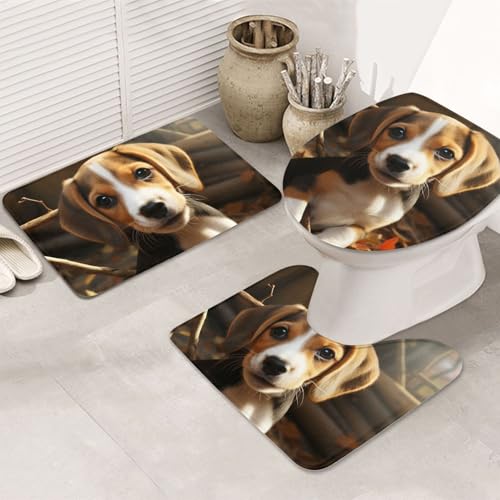 SDTYKHJ Badezimmerteppich-Set, 3-teilig, sehr saugfähig, rutschfest, niedlicher Beagle-Bodenmatten, weicher Duschvorleger, U-förmiger WC-Vorleger, WC-Deckelbezug für Badewanne, Dusche SDTYKHJ Badezimmerteppich-Set, 3-teilig, sehr saugfähig, rutschfest, niedlicher Beagle-Bodenmatten, weicher Duschvorleger, U-förmiger WC-Vorleger, WC-Deckelbezug für Badewanne, Dusche von SDTYKHJ