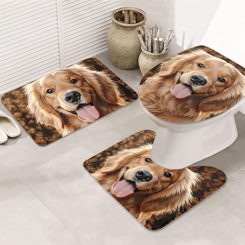 SDTYKHJ Badezimmerteppich-Set, 3-teilig, sehr saugfähig, rutschfest, niedlicher Golden Retriever, Fußmatten, weicher Duschvorleger, U-förmiger Kontur-WC-Vorleger, WC-Deckelbezug für Badewanne, Dusche SDTYKHJ Badezimmerteppich-Set, 3-teilig, sehr saugfähig, rutschfest, niedlicher Golden Retriever, Fußmatten, weicher Duschvorleger, U-förmiger Kontur-WC-Vorleger, WC-Deckelbezug für Badewanne, Dusche von SDTYKHJ