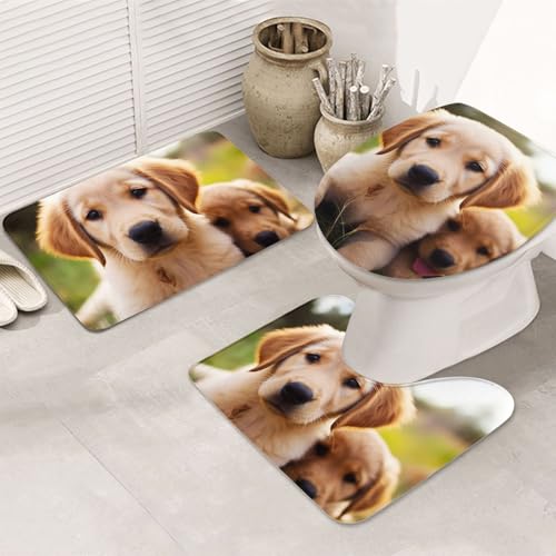 SDTYKHJ Badezimmerteppich-Set, 3-teilig, sehr saugfähig, rutschfest, niedlicher Golden Retriever, Welpen-Bodenmatten, weicher Duschvorleger, U-förmiger WC-Vorleger, WC-Deckelbezug für Badewanne SDTYKHJ Badezimmerteppich-Set, 3-teilig, sehr saugfähig, rutschfest, niedlicher Golden Retriever, Welpen-Bodenmatten, weicher Duschvorleger, U-förmiger WC-Vorleger, WC-Deckelbezug für Badewanne von SDTYKHJ