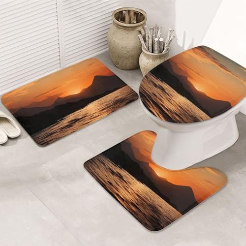 SDTYKHJ Badezimmerteppich-Set, 3-teilig, ultra-saugfähig, rutschfest, Badematte, Berg und Wasser bei Sonnenuntergang, Fußmatten, weicher Duschvorleger, U-förmiger WC-Vorleger, WC-Deckelbezug für SDTYKHJ Badezimmerteppich-Set, 3-teilig, ultra-saugfähig, rutschfest, Badematte, Berg und Wasser bei Sonnenuntergang, Fußmatten, weicher Duschvorleger, U-förmiger WC-Vorleger, WC-Deckelbezug für von SDTYKHJ