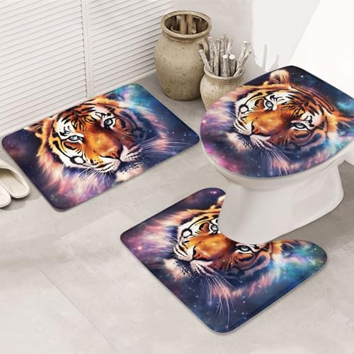 SDTYKHJ Badezimmerteppich-Set, 3-teilig, ultra-saugfähig, rutschfest, Badematte, Galaxie-Tiger-Fußmatten, weicher Duschvorleger, U-förmiger Kontur-WC-Vorleger, WC-Deckelbezug für Badewanne, Dusche SDTYKHJ Badezimmerteppich-Set, 3-teilig, ultra-saugfähig, rutschfest, Badematte, Galaxie-Tiger-Fußmatten, weicher Duschvorleger, U-förmiger Kontur-WC-Vorleger, WC-Deckelbezug für Badewanne, Dusche von SDTYKHJ