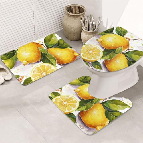 SDTYKHJ Badezimmerteppich-Set, 3-teilig, ultra-saugfähig, rutschfest, Badematte, Obst, Zitrone, Fußmatten, weicher Duschvorleger, U-förmiger Kontur-WC-Vorleger, WC-Deckelbezug für Badewanne, Dusche SDTYKHJ Badezimmerteppich-Set, 3-teilig, ultra-saugfähig, rutschfest, Badematte, Obst, Zitrone, Fußmatten, weicher Duschvorleger, U-förmiger Kontur-WC-Vorleger, WC-Deckelbezug für Badewanne, Dusche von SDTYKHJ
