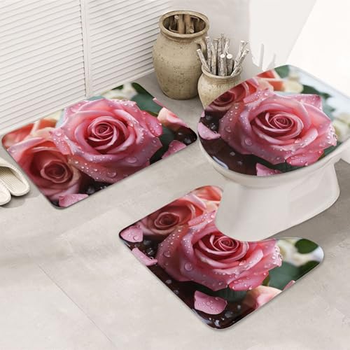 SDTYKHJ Badezimmerteppich-Set, 3-teilig, ultra-saugfähig, rutschfest, Badematte, Rosenblüten-Bodenmatten, weicher Duschvorleger, U-förmiger WC-Vorleger, WC-Deckelbezug für Badewanne, Dusche SDTYKHJ Badezimmerteppich-Set, 3-teilig, ultra-saugfähig, rutschfest, Badematte, Rosenblüten-Bodenmatten, weicher Duschvorleger, U-förmiger WC-Vorleger, WC-Deckelbezug für Badewanne, Dusche von SDTYKHJ