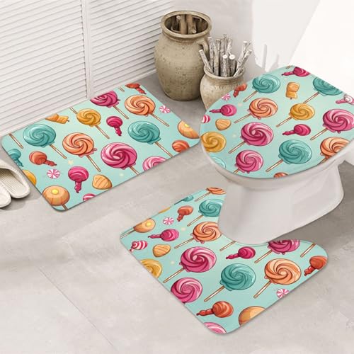 SDTYKHJ Badezimmerteppich-Set, 3-teilig, ultra-saugfähig, rutschfest, Badematte, Süßigkeiten- und Lutscher-Fußmatten, weicher Duschvorleger, U-förmiger WC-Vorleger, WC-Deckelbezug für Badewanne SDTYKHJ Badezimmerteppich-Set, 3-teilig, ultra-saugfähig, rutschfest, Badematte, Süßigkeiten- und Lutscher-Fußmatten, weicher Duschvorleger, U-förmiger WC-Vorleger, WC-Deckelbezug für Badewanne von SDTYKHJ