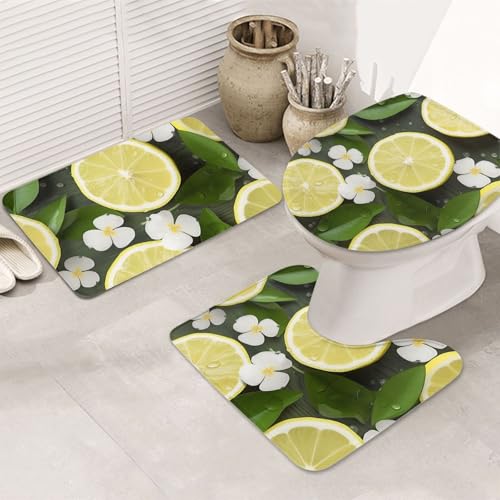 SDTYKHJ Badezimmerteppich-Set, 3-teilig, ultra-saugfähig, rutschfest, Badematte, frische Zitronenbodenmatten, weicher Duschvorleger, U-förmiger WC-Vorleger, WC-Deckelbezug für Badewanne, Dusche SDTYKHJ Badezimmerteppich-Set, 3-teilig, ultra-saugfähig, rutschfest, Badematte, frische Zitronenbodenmatten, weicher Duschvorleger, U-förmiger WC-Vorleger, WC-Deckelbezug für Badewanne, Dusche von SDTYKHJ