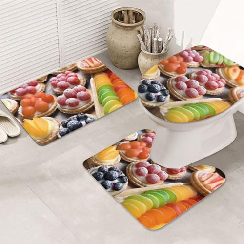 SDTYKHJ Badezimmerteppich-Set, 3-teilig, ultra-saugfähig, rutschfest, Badematte, frische süße Torten, Fußmatten, weicher Duschvorleger, U-förmiger Kontur-WC-Vorleger, WC-Deckelbezug für Badewanne SDTYKHJ Badezimmerteppich-Set, 3-teilig, ultra-saugfähig, rutschfest, Badematte, frische süße Torten, Fußmatten, weicher Duschvorleger, U-förmiger Kontur-WC-Vorleger, WC-Deckelbezug für Badewanne von SDTYKHJ