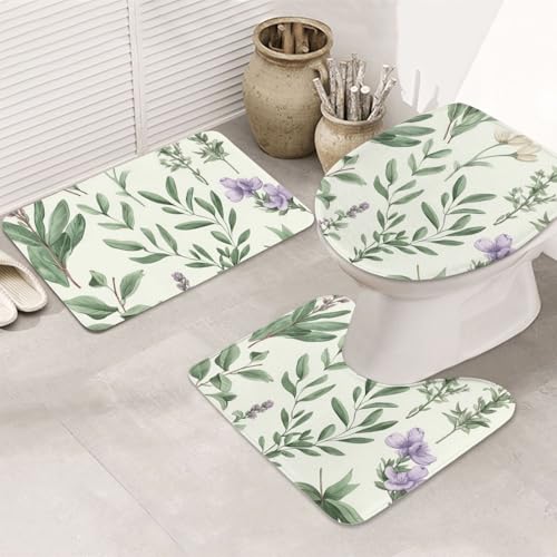 SDTYKHJ Badezimmerteppich-Set, 3-teilig, ultra-saugfähig, rutschfest, Badematte, grüne Blume, Kräuter, Salbeiblätter, Fußmatten, weicher Duschvorleger, U-förmiger WC-Vorleger, WC-Deckelbezug für SDTYKHJ Badezimmerteppich-Set, 3-teilig, ultra-saugfähig, rutschfest, Badematte, grüne Blume, Kräuter, Salbeiblätter, Fußmatten, weicher Duschvorleger, U-förmiger WC-Vorleger, WC-Deckelbezug für von SDTYKHJ