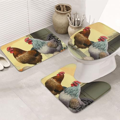 SDTYKHJ Badezimmerteppich-Set, 3-teilig, ultra-saugfähig, rutschfest, Badematte, italienische Hühner, Fußmatten, weicher Duschvorleger, U-förmiger Kontur-WC-Vorleger, WC-Deckelbezug für Badewanne SDTYKHJ Badezimmerteppich-Set, 3-teilig, ultra-saugfähig, rutschfest, Badematte, italienische Hühner, Fußmatten, weicher Duschvorleger, U-förmiger Kontur-WC-Vorleger, WC-Deckelbezug für Badewanne von SDTYKHJ