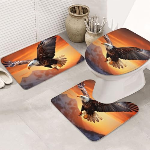 SDTYKHJ Badezimmerteppich-Set, 3-teilig, ultra-saugfähig, rutschfest, Badteppich, Adler, fliegt im Sonnenuntergang, Fußmatten, weicher Duschvorleger, U-förmiger WC-Vorleger, WC-Deckelbezug für SDTYKHJ Badezimmerteppich-Set, 3-teilig, ultra-saugfähig, rutschfest, Badteppich, Adler, fliegt im Sonnenuntergang, Fußmatten, weicher Duschvorleger, U-förmiger WC-Vorleger, WC-Deckelbezug für von SDTYKHJ