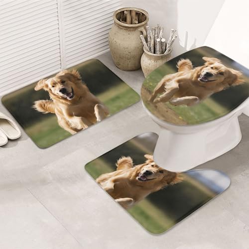 SDTYKHJ Badezimmerteppich-Set, 3-teilig, ultra-saugfähig, rutschfest, Badteppich, Golden Retriever, Lauffußmatten, weicher Duschvorleger, U-förmiger Kontur-WC-Vorleger, WC-Deckelbezug für Badewanne SDTYKHJ Badezimmerteppich-Set, 3-teilig, ultra-saugfähig, rutschfest, Badteppich, Golden Retriever, Lauffußmatten, weicher Duschvorleger, U-förmiger Kontur-WC-Vorleger, WC-Deckelbezug für Badewanne von SDTYKHJ