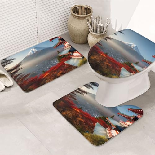 SDTYKHJ Badezimmerteppich-Set, 3-teilig, ultra-saugfähig, rutschfest, japanische Halterung, Fuji-Landschaft, Fußmatten, weicher Duschvorleger, U-förmiger WC-Vorleger, WC-Deckelbezug für Badewanne SDTYKHJ Badezimmerteppich-Set, 3-teilig, ultra-saugfähig, rutschfest, japanische Halterung, Fuji-Landschaft, Fußmatten, weicher Duschvorleger, U-förmiger WC-Vorleger, WC-Deckelbezug für Badewanne von SDTYKHJ