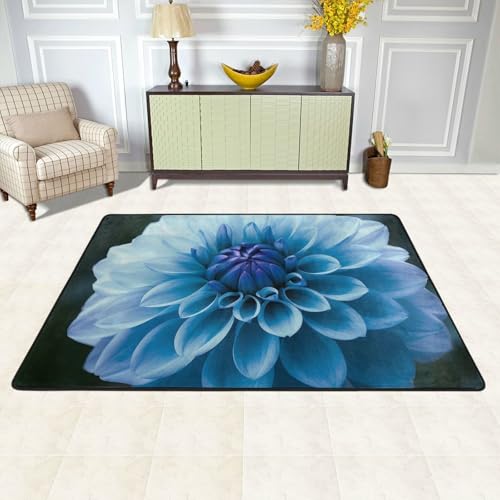 Teppich für Wohnzimmer, Schlafzimmer, saugfähig, rutschfest, für den Innenbereich, waschbar, große Teppiche, weiche Fußmatten, blaue Dahlie, Überwurf, Teppich für Spielzimmer, Büro, Heimdekoration Teppich für Wohnzimmer, Schlafzimmer, saugfähig, rutschfest, für den Innenbereich, waschbar, große Teppiche, weiche Fußmatten, blaue Dahlie, Überwurf, Teppich für Spielzimmer, Büro, Heimdekoration von SDTYKHJ