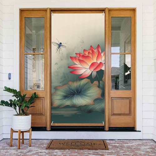 Willkommens-Türabdeckung, Banner, Verdunkelung, Türvorhänge, Dekorationen, Fenstervorhang, Vorhänge, Blume und Libelle, saisonales Veranda-Schild, Fotohintergrund, Wandbehang, Banner, Flagge, 180 x 80 von SDTYKHJ