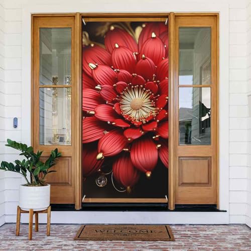 Willkommens-Türabdeckung, Banner, Verdunkelung, Türvorhänge, Dekorationen, Fenstervorhang, Vorhänge, rote goldene Blume, saisonales Veranda-Schild, Fotohintergrund, Wandbehang, Banner, Flagge, 180 x von SDTYKHJ
