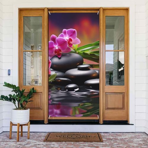 Willkommens-Türabdeckung Banner Verdunkelung Türvorhänge Dekorationen Fenstervorhang Vorhänge Blumen im Brunnen Massagesteine Saisonal Veranda Schild Foto Hintergrund Wandbehang Banner Flagge 180 x 80 von SDTYKHJ