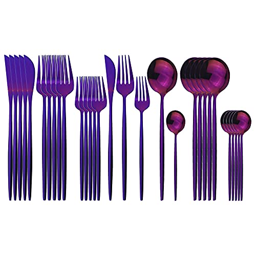 Geschirr Set,30 stücke Besteck Set Edelstahl Sets Spiegel Poliergeschirr Sets Mehrzwecknutzung für Haus und Küche Besteckset für 6 Personen Lila von SDTYYP